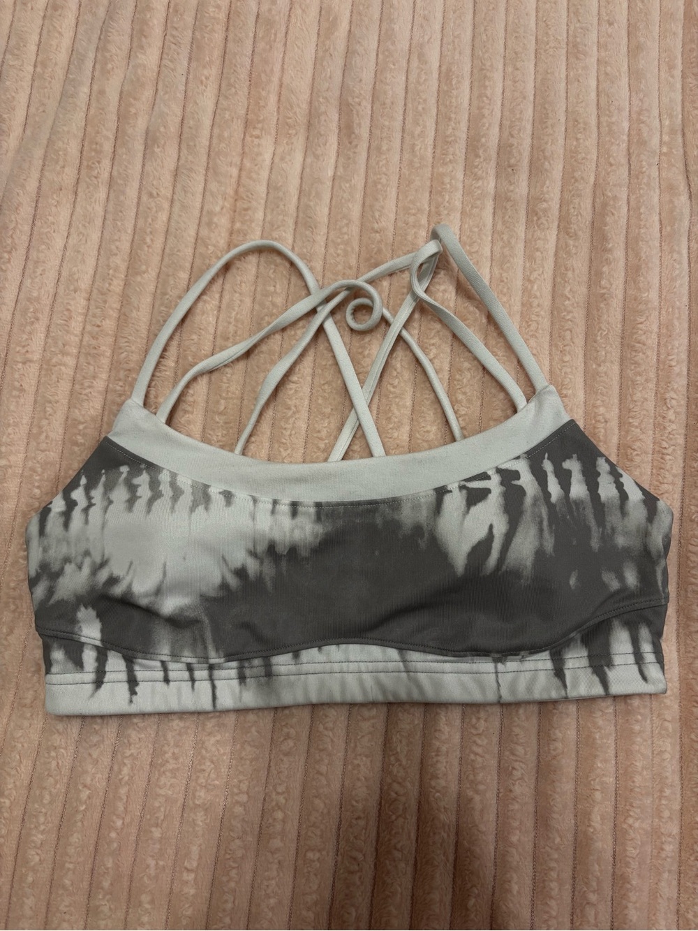 Zella Gray and Black Tie-Dye Strappy Sports Bralette